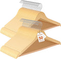 HOUSE DAY Premium Wooden Coat Hangers 50 Pack, Heavy Duty Solid Wood Clothes Hangers with 360° Swivel Hook & Pant Bar for Jackets, Dress, Shirts, Natural Wood Suit Hanger for Closet Organizer