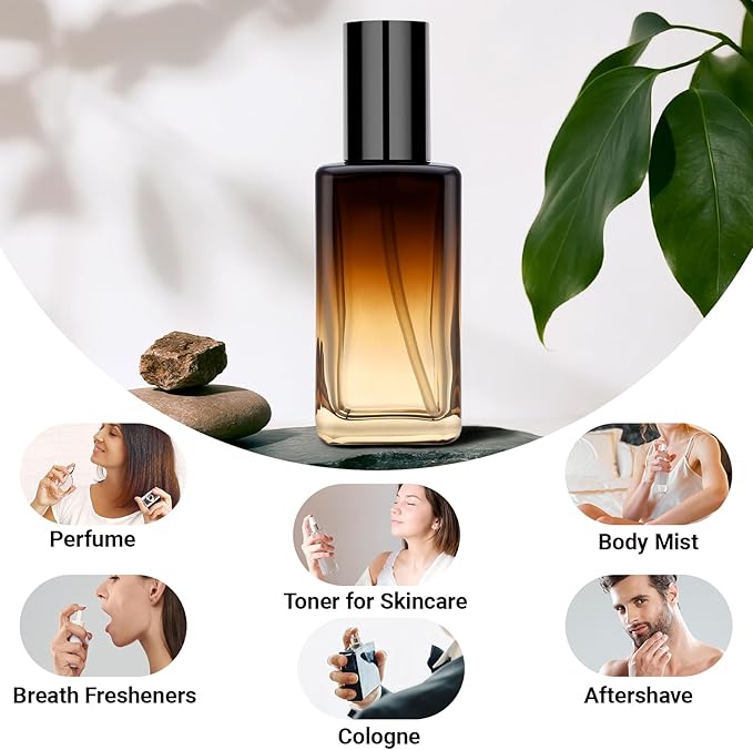 Segbeauty 3.4oz Amber Glass Spray Bottles Refillable Perfume Atomizer, 2pcs Fine Mist Travel Glass Empty Bottle Sprayer for Hair, 100ml Perfume Travel Spray Bottles for Toiletries Cosmetic Containers