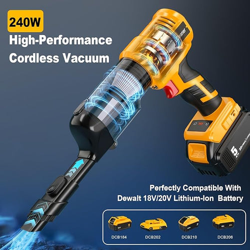 Adisipsoarin Cordless Vacuum Cleaner for Dewalt 20V Battery, Electric Handheld Vacuum Cleaner with 105AW Powerful Suction, Portable Vacuum Cleaner for Floor, Carpet, Car, Home (Battery Not Included)