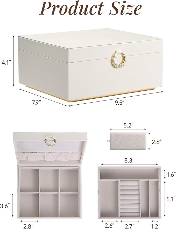 pickpiff 2 Layer Jewelry Box Organizer for Women, Jewelry Organizer with Handle & Removable Tray, Necklace Holder Ring Earring Storage, Velvet Lined Jewelry Case for Home or Travel, Gift Ready, Beige