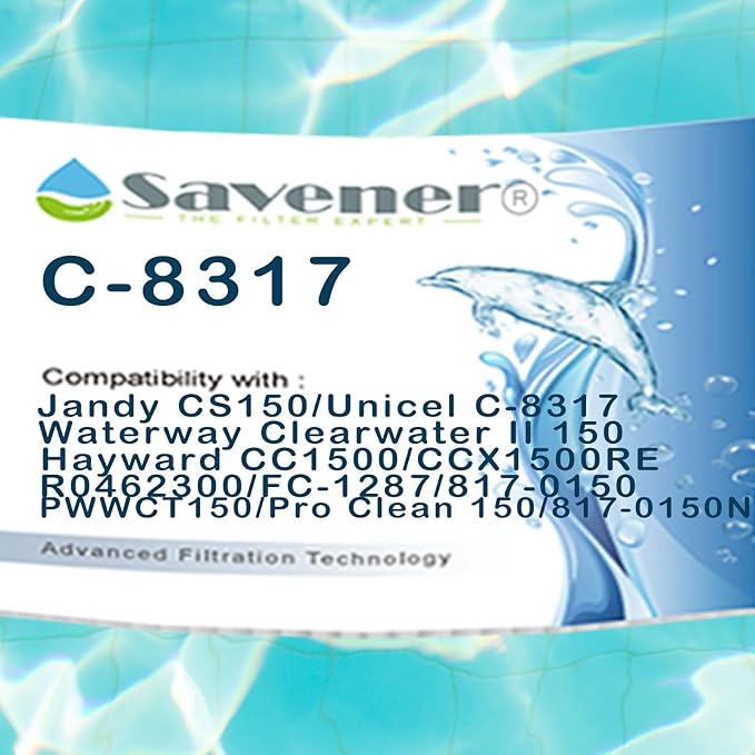 Savener® C-8317 Jandy CS150 Pool Filter Cartridge, Compatible with Jandy CS150, Hayward CC1500/CCX1500RE, Clearwater II 150, Pro Clean 150, PJANCS150, FC-1287, 817-0150, PWWCT150,150 Sq. Ft, 1 Pack