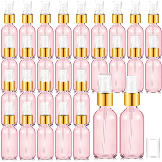 Roshtia 30 Pcs 1oz/ 30 ml Rose Gold Glass Spray Bottle Refillable Perfume Atomizer Clear Decorative Empty Bottles with Fine Mist Sprayer Pump for Face Body Travel