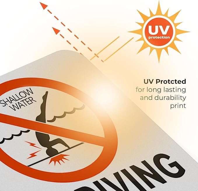 No Diving Sign - 6x6 Inch Adhesive Vinyl Sticker for Pools, Waterproof and Durable Swimming Pool Safety Sign (No Diving)