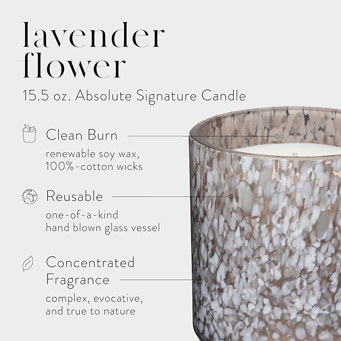 LAFCO New York Signature Candle, Lavender Flower - 15.5 oz - 90-Hour Burn Time - Reusable, Hand Blown Glass Vessel - Made in The USA