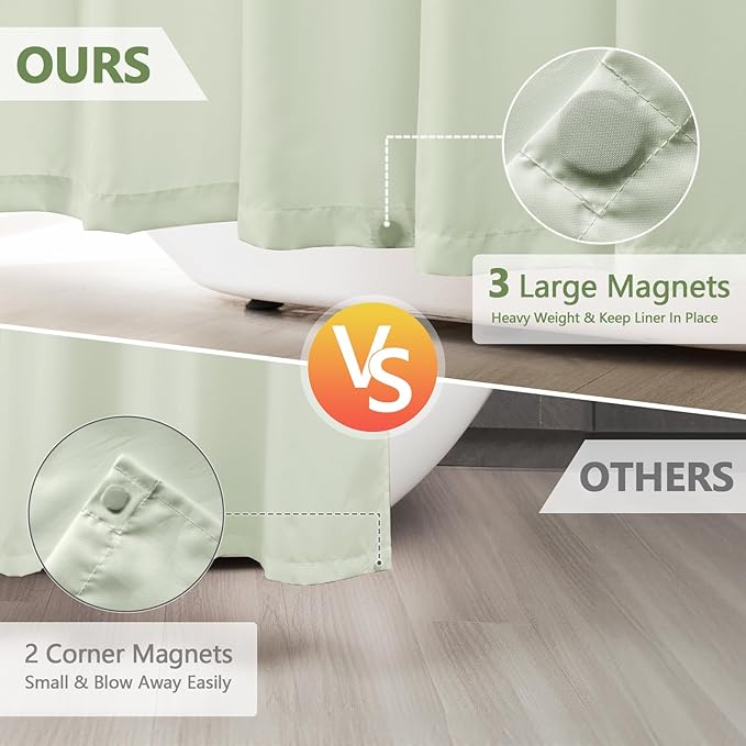 Waterproof Fabric Shower Curtain Liner with 3 Weighted Magnets, 72 x 84 inch Extra Long Green Cloth Shower Liner Machine Washable, Hotel Quality Lightweight Tall Shower Curtain for Bathroom