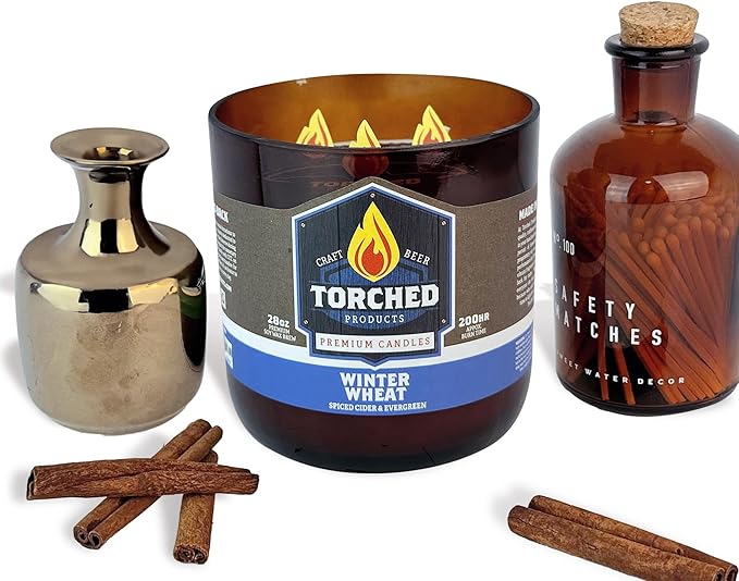 Torched Beer Scented Candles | Natural Soy Wax Candle | Winter Wheat Scent 28 oz | Makes a Great Gift for Men, Beer Lovers, and Collectors | Bar Man-Cave Decor and Accessories