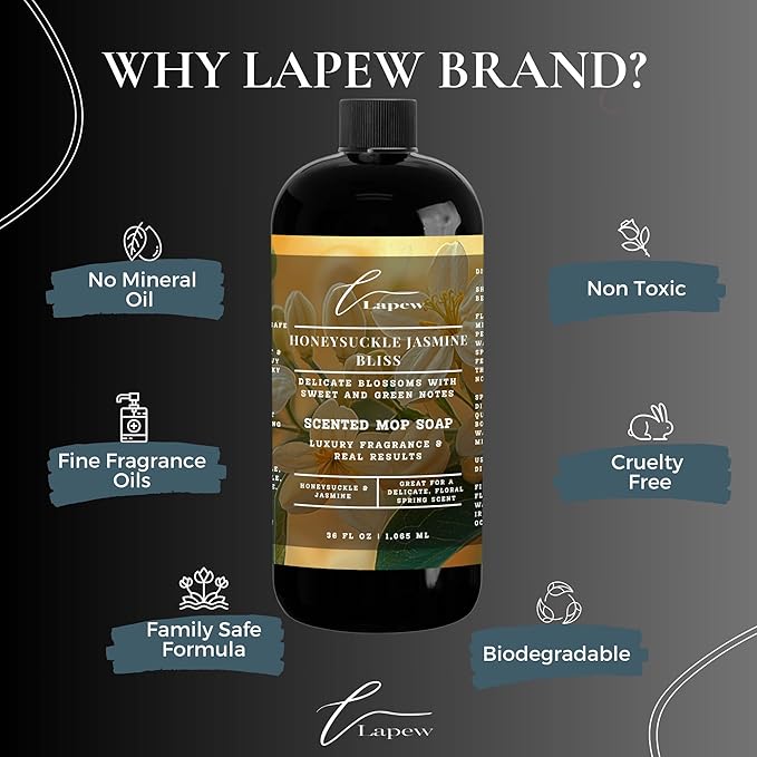 Lapew Honeysuckle Jasmine Bliss Scented Mop Soap Concentrate 36 oz | Premium Fragranced Floor Cleaner | Streak-Free | Hard Floor Cleaning Solution | Eco Friendly | Made in USA