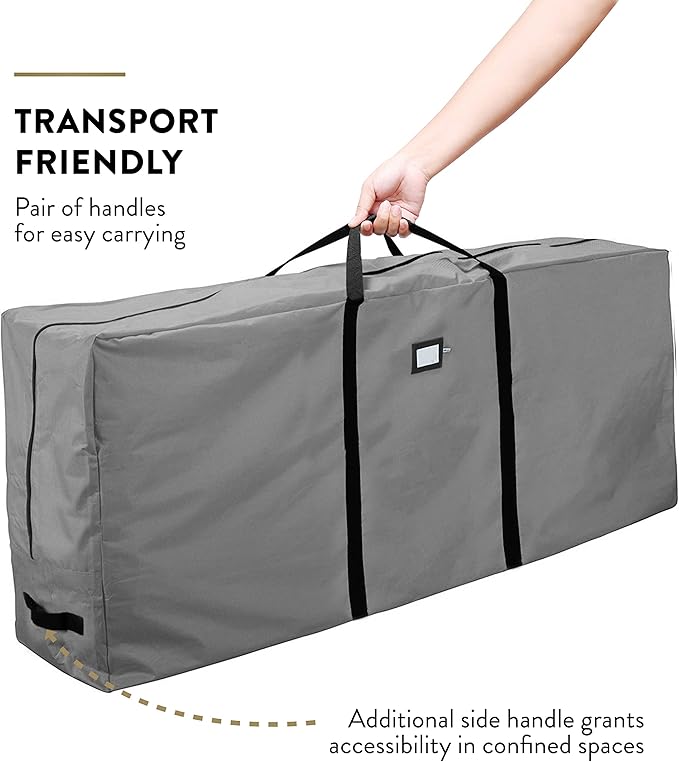 ZOBER 600D Oxford Fabric Christmas Tree Storage Bag - Fits 7.5 Ft Artificial Trees - Tear Proof Waterproof Christmas Tree Bag For Storage Box For Xmas - Strong, Durable Handles - Card Slot - Gray