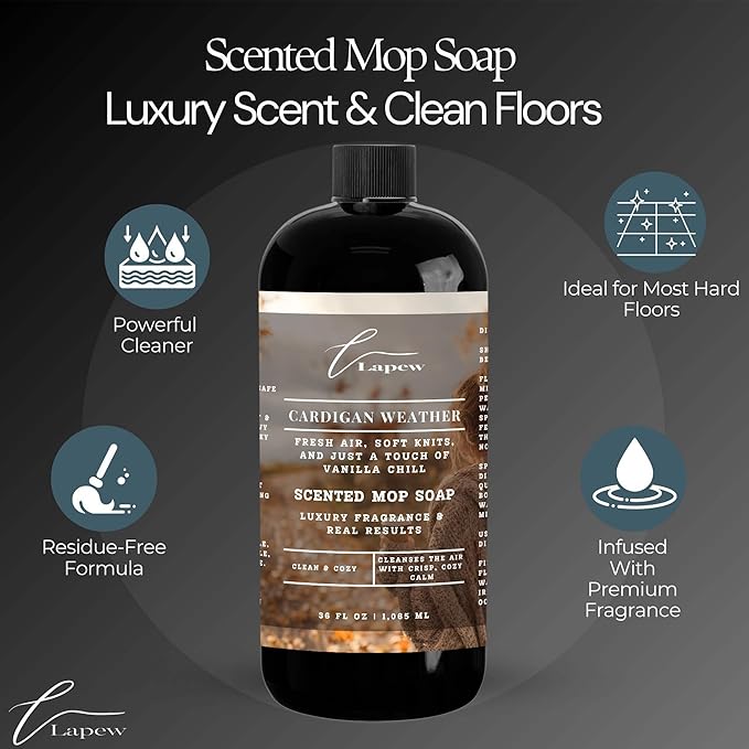 Lapew Cardigan Weather Scented Mop Soap Concentrate 36 oz | Premium Fragranced Floor Cleaner | Streak-Free | Hard Floor Cleaning Solution | Eco Friendly | Made in USA (Sweater Weather)