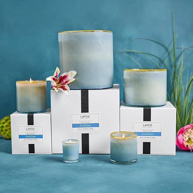 LAFCO New York Luxe 4-Wick Candle, Sea & Dune - 86 oz - 200-Hour Burn Time - Reusable, Hand Blown Glass Vessel - Made in The USA