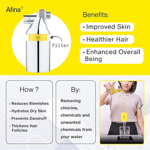 Afina Shower Filter For Hard Water - Removes 99% Chlorine, Harmful Substances & Heavy Metals - Improves your Skin & Hair (Chrome)