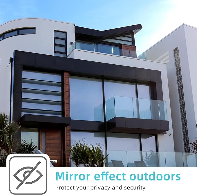Filmgoo Window Privacy Film One Way Daytime Mirror Tint Treatments UV Heat Control Vinyl Stickers Sun Block Glass Paper Door Covering Reflective (Light Blue Silver, 17.5 Inch x 7.8 Feet)