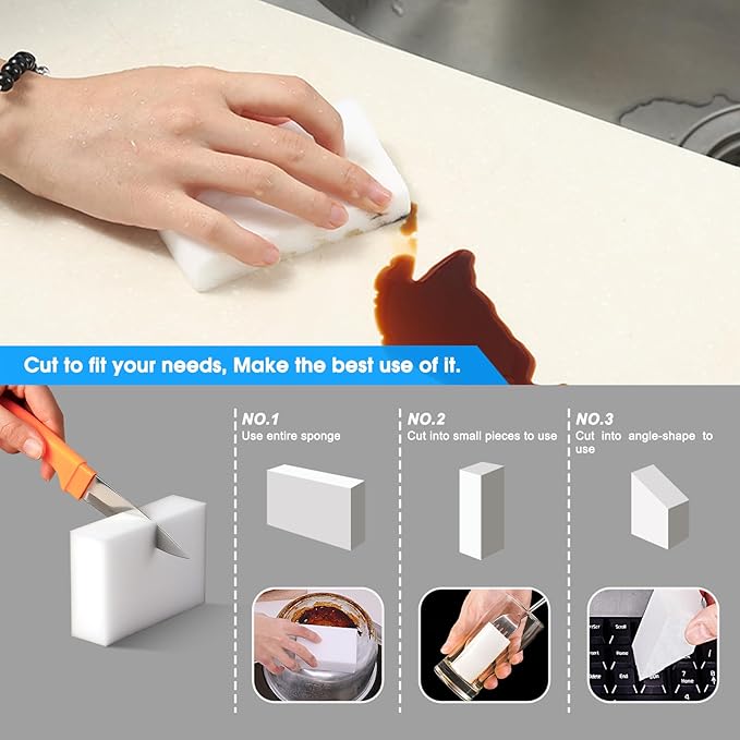 50 Pack Melamine Sponges, Magic Sponge Eraser, Durable Multi-Purpose Premium Melamine Foam Eraser for All Oil Stains, Coffee Cup Stains, Bathroom, Kitchen, Leather, Shoes, Walls, car interiors.