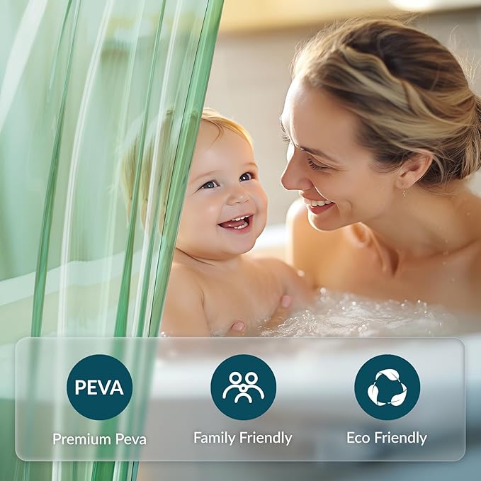 Titanker Shower Curtain Liner, Plastic Shower Liner PEVA 72 x 72 Lightweight Waterproof Shower Curtains for Bathroom with Magnets and Grommets, Forest Green