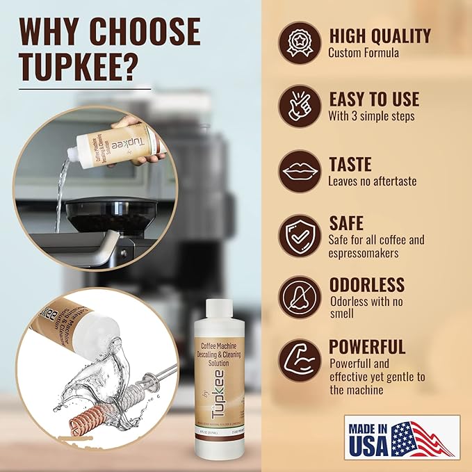 Tupkee Universal Descaling Solution for Keurig Breville Nespresso & Delonghi (2 Uses) | Coffee Machine Descaler Cleaner | Liquid To Descale Automatic Coffee Makers & Espresso Machines