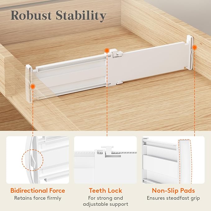 Lifewit 3.2" High 4 Pack Drawer Dividers, 10.2-16.5" Adjustable Dresser Drawer Divider, Expandable Drawer Organizers for Clothes, White Drawers Separators for Kitchen, Dresser, Bedroom, Bathroom