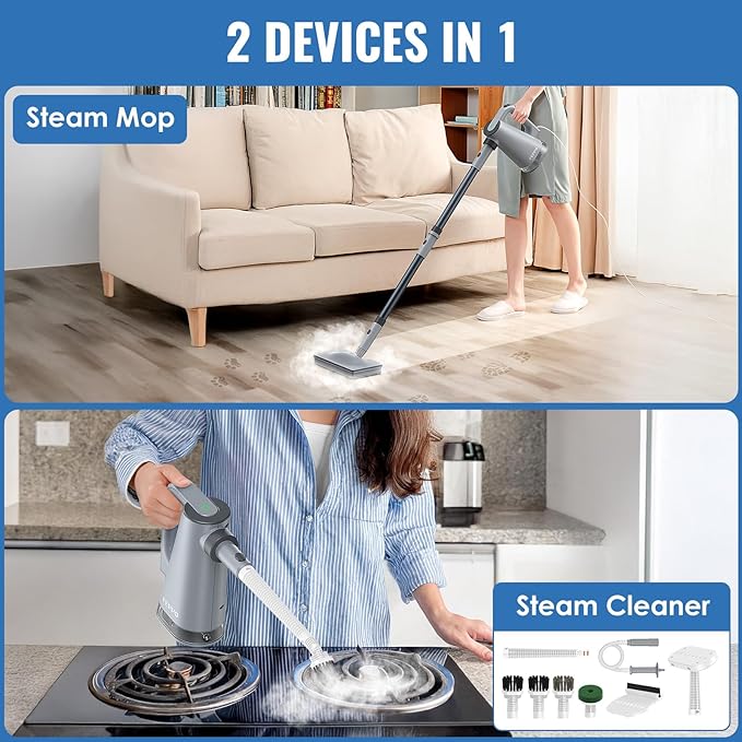 FEPPO Steam Mop & Detachable Handheld Steam Cleaner for Home and Floor Cleaning, 15s Heat-Up, 230°F Floor Steamer for Deep Cleaning with Multi-purpose Attachments Hardwood Floors, Tile,Grout,Furniture