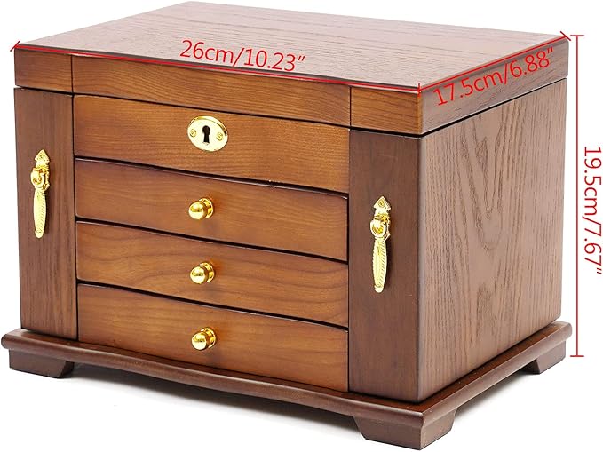 Eapmic Extra Large 4 Layers Wooden Jewelry Box Jewelry Case Cabinet Armoire Ring Necklacel Gift Storage Box Organizer (4 Layers,Brown)