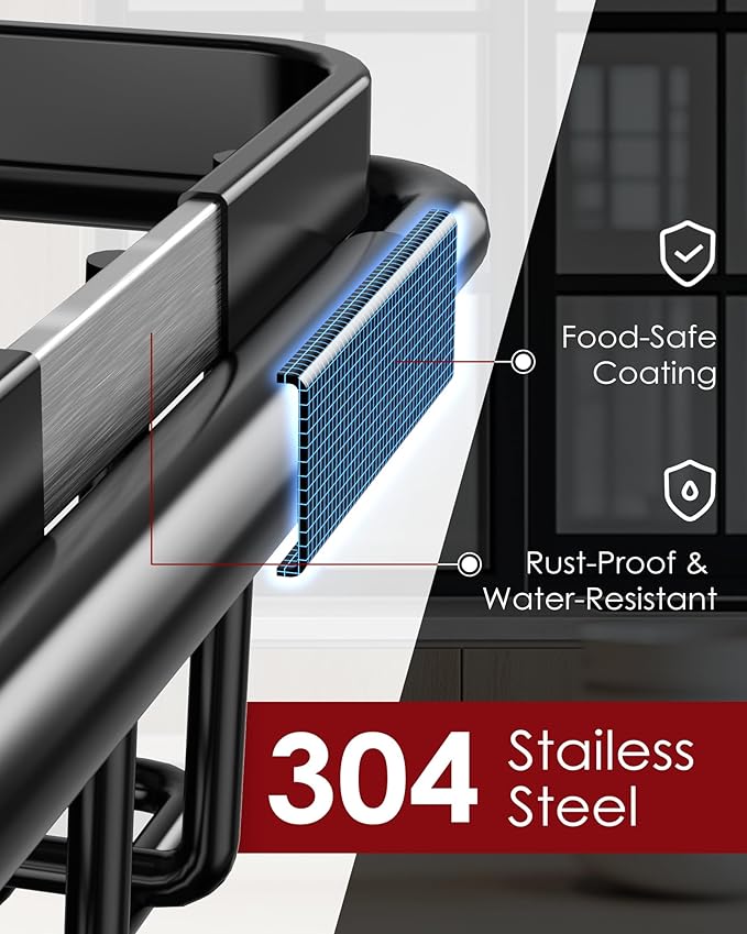 Sakugi Dish Drying Rack in Sink - Expandable Stainless Steel Dish Rack Over The Sink, Kitchen Sink Drain Strainer with Cutlery Holder & Cup Holders, 15.4 x 9.8 x 3.0 Inch, Black