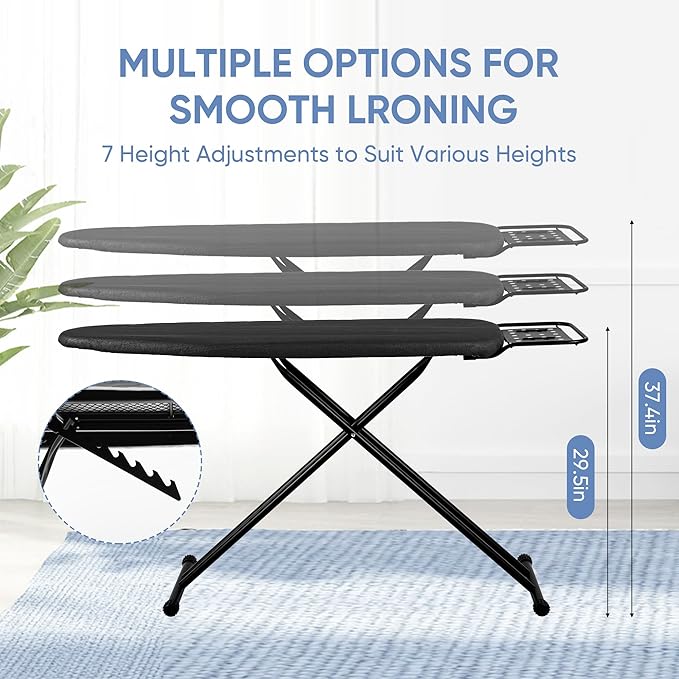Jakeefud Full Size Ironing Board 15" X 47" with Heat Resistant Cover and Thicken Felt Pad, Safety Iron Rest, Heavy Duty,Anti-Skid Feet, Height Adjustable