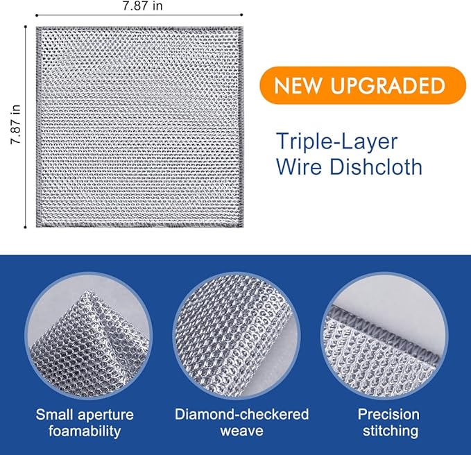 100 Pairs Multipurpose 3-Layer Thickened Steel Wire Dishwashing Cloth – Non-Scratch Metal Cleaning Rag for Wet & Dry Surfaces,Long-Lasting Reusable Kitchen Scrubber for Pots, Pans, and Cookware