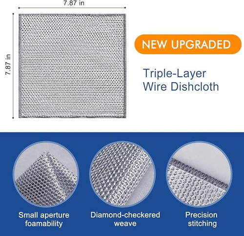 50 Pairs Multipurpose 3-Layer Thickened Steel Wire Dishwashing Cloth – Non-Scratch Metal Cleaning Rag for Wet & Dry Surfaces,Long-Lasting Reusable Kitchen Scrubber for Pots, Pans, and Cookware