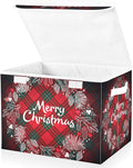 Christmas Baskets Collapsible Storage Bins with Lids, Christmas Monogram Wreath Tartan Plaid Storage Boxes Clothes Baskets for Organizing