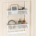 Aimeaihe Over The Door Hooks Organizer, Door Hanger Towel Rack with 2 Baskets, Adjustable Over The Door Coat Rack, Back of Door Storage for Bedroom, Kitchen, Bathroom (White)