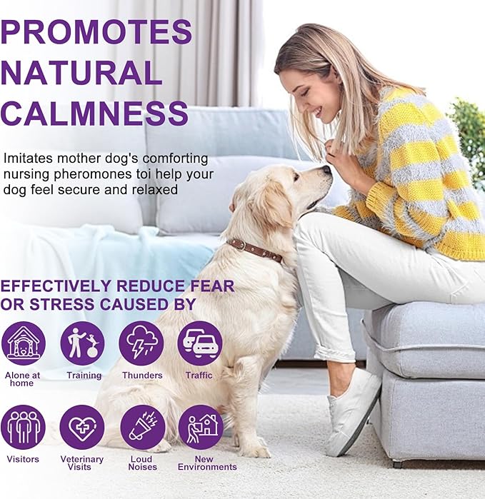 Calming Pheromone Diffuser for Dogs, 1 Diffuser 3 Refills, Relieves Separation Anxiety, Stress, Barking, and Chewing Calming Relaxation (1)
