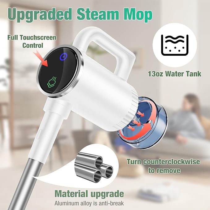 11-in-1 Steam Mop - Detachable Handheld Steam Cleaner with 380mL Tank, 260℉ Floor Steamer for Hardwood, Tile, Grout, Windows, Bath & Kitchen - 3-Level Steam Control, Multi-Purpose Floor Steam Cleaner