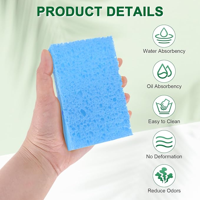 M METERXITY 6-Pack Kitchen Sponges, Condense Eco Cellulose Non-Scratch Scrub Heavy Sponge for Kitchen/Household/Bathroom, Clean Tough Messes Dish Scrubber [Blue]