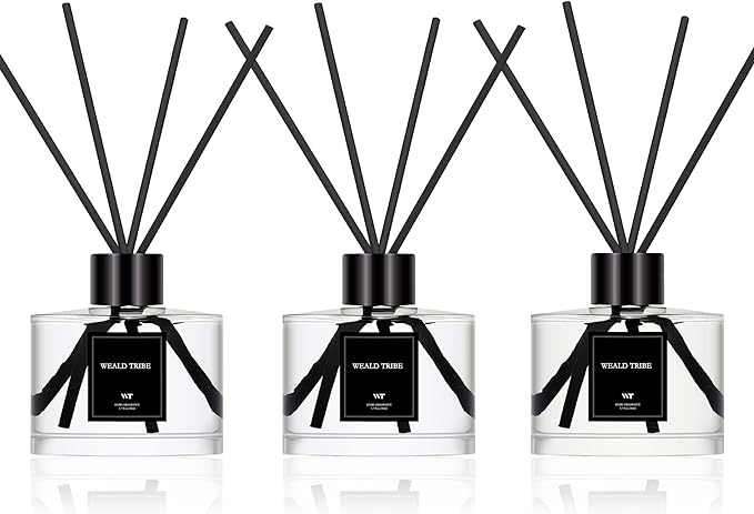 Reed Diffuser Set of 3 for Bathroom Air Fresheners, Oil Diffuser Sticks | Lemon,Eucalyptus & Mint,Velvet Vanilla Scent(1.7 fl oz Each Pack) Home Fragrance with 12 Sticks Defusers | House Shelf Decor