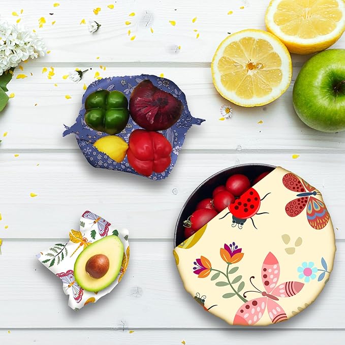 Beeswax Wrap, Beeswax Wraps For Food, Organic, Sustainable, Beeswax Food Wrap for Sandwich Storage, Reusable Beeswax Food Wrap 1L, 5M, 3S Butterfly Patterns Beeswax Paper, 9 Pack Set