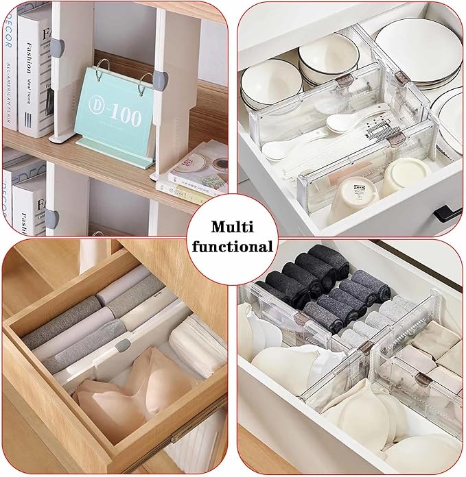 8 Pack Drawer Dividers for Clothes, 3.94" High 14.94"-21.26" Adjustable Expandable Dresser Drawer Organizer, Clear Plastic Separators for Dresser, Baby Clothing, Underwear, Cosmetic