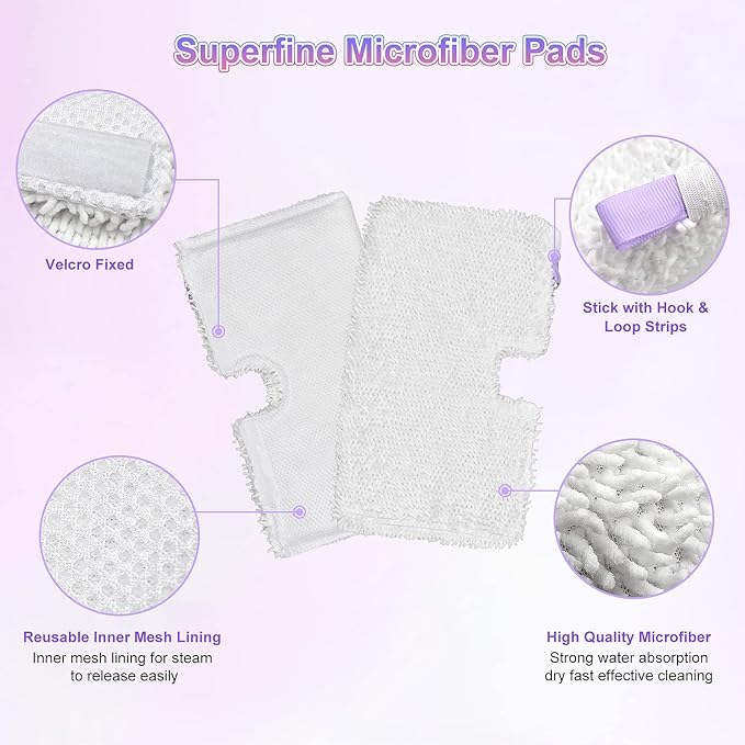 Steam Mop Replacement Pads for Shark Steam Mops S3500 Series S3501 S3601 S3550 S3901 SE450 S3801CO S3601D S2901 S2902 Steam Pocket Mop Pads Floor Cleaning Microfiber Reusable for Shark Mop Pads,6 Pack