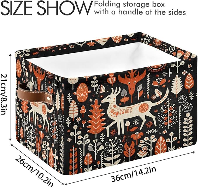 ALAZA Orange Tree Deer Merry Christmas Foldable Storage Box Storage Basket Organizer Bins with Handles for Shelf Closet Living Room Bedroom Home Office 1 Pack