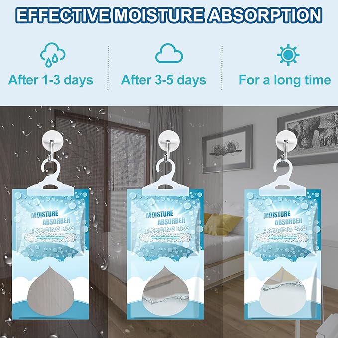 Corodo Moisture Absorbers Packets - Hanging Moisture Absorbers Dehumidifier Bags for Closet Bathroom Kitchen, Fragrance Free Humidity Absorber Packs, Removes Moisture & Odors, 12 Pack