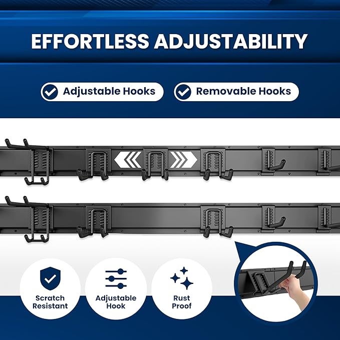 SUKIZZ 48'' All-Metal Garage Tool Organizer Wall Mount – Heavy-Duty Tool Rack Holds 450 lbs, Adjustable Hooks for Garage, Yard, and Garden Equipment