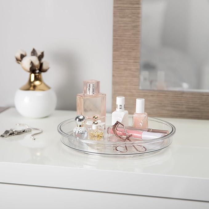 primebox 9.4" Lazy Susan Organizer. 360 Degree Rotating Turntable for Cabinets, Fridge, Vanity, Pantry, Bathroom, Under Sink Organizing, Countertops, Organizer for Spices Clear 2 Pack