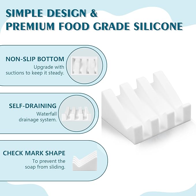 Coipdfty Self Draining Soap Dish Holder,Silicone Soap Dish,for Bathroom,Kitchen, Sponges，Can Extend Soap Life，Keep Soap Bars Dry and Easy Cleaning (White,1-Pack)