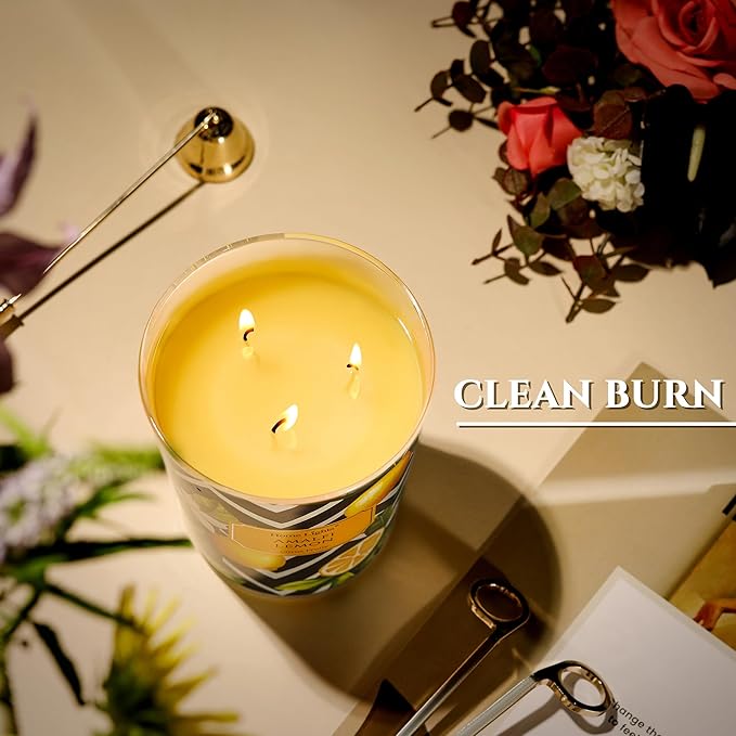 HomeLights Scented Candles | Large Jar 34 Oz Natural Soy Candle | 130 hrs Long-Lasting with 3 Wicks | Eclectic Mixed Styles Home Decor | Gifts for Mom & Women, Amalfi Lemon
