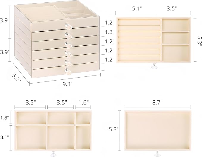 Earring Holder Organizer, Acrylic Jewelry Box with 6 Drawers, Earring Storage Box for Earrings, Rings, Necklaces, Bracelets, Jewelry Organizer and Storage for Women, Velvet Trays, Christmas Gift