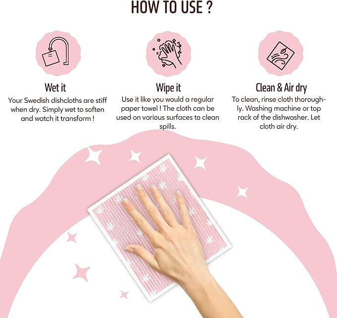 Augine Swedish Dishcloths for Kitchen, 5 Pack Reusable Paper Towels Washable, Super Absorbent Swedish Dish Cloths, Non-Scratch, No Odor