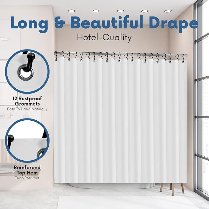 Premium Shower Curtain Liner, 72"W X 72''H - PVC-Free, 6G PEVA Shower Curtain with 12 Rust Proof Grommets And Magnet-weighted Bottom Hem - Moisture Stain Proof Shower Curtain Liner - White