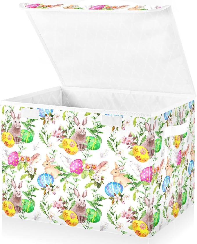 senya Easter Storage Baskets Collapsible Storage Bins with Lids, Easter Bunny Eggs in Grass Flowers Storage Boxes Clothes Baskets for Organizing B06D22020 Pattern 2 One Size