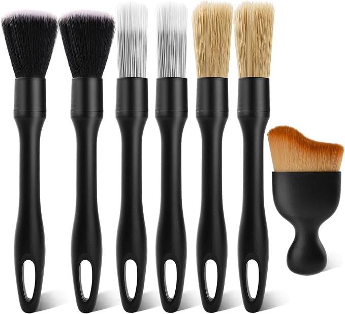 JsqFogey 7PCS Car Detailing Brush Kit - Ultra Soft Boars Hair Car Interior Detailing Brushes, Includes 4 Different Brushes, Multi-use for Cleaning Interior or Exterior - Perfect Car Accessory Gift