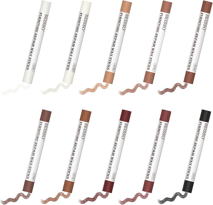 SEISSO Wood Filler Sticks, Furniture Wax Crayons for Scratches, 10 Pcs Wood Floor Repair Wax Filler Sticks, Touch Up Wax Sticks Repair Kit for Scratches, Holes, Floor, Laminate, Carpenters