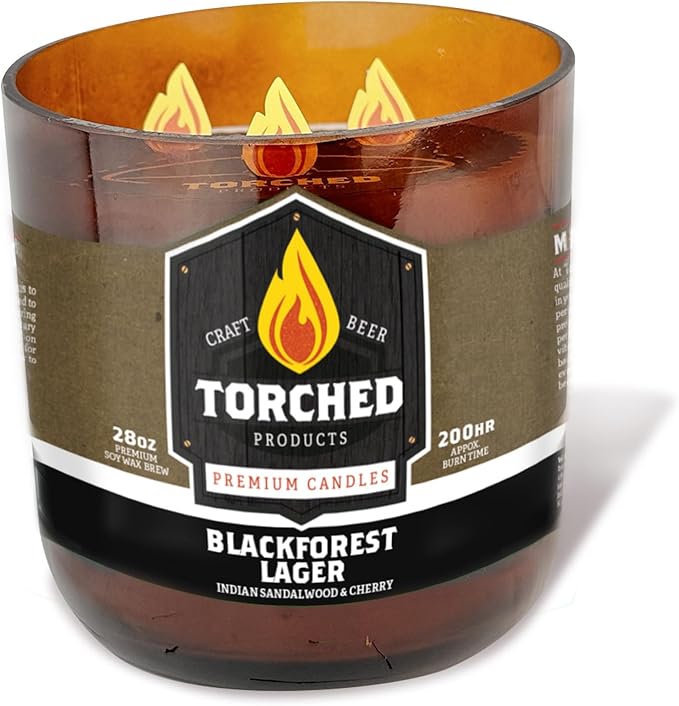 Torched Beer Scented Candles | Natural Soy Wax Candle | Blackforest Lager Scent 28 oz | Makes a Great Gift for Men, Beer Lovers, and Collectors | Bar Man-Cave Decor and Accessories