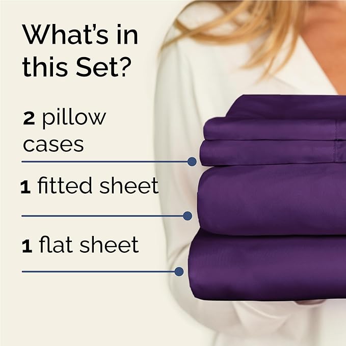Twin XL 4 Piece Sheet Set - Comfy Breathable & Cooling - Ultra-Soft Hotel Luxury Bedding Set with 8-16 Inch Deep Pockets - 1 Flat & 1 Fitted Sheet & 2 Pillowcases - Wrinkle Free & Easy Care - Purple