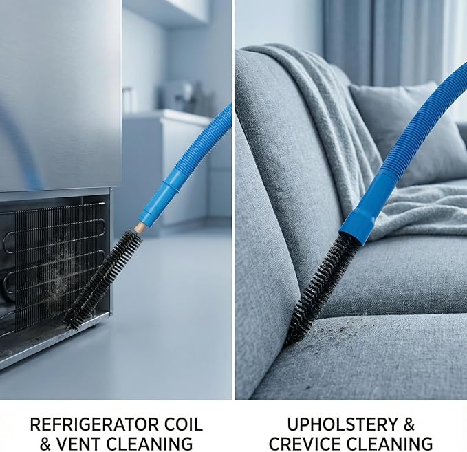 Universal Dryer Vacuum Attachment,Dryer Vent Cleaner Kit with Long Flexible Hose & Brush, Fits All Vacuums for Deep Cleaning Lint, Debris from Dryer Vent, Refrigerator Coils & Tight Spaces.